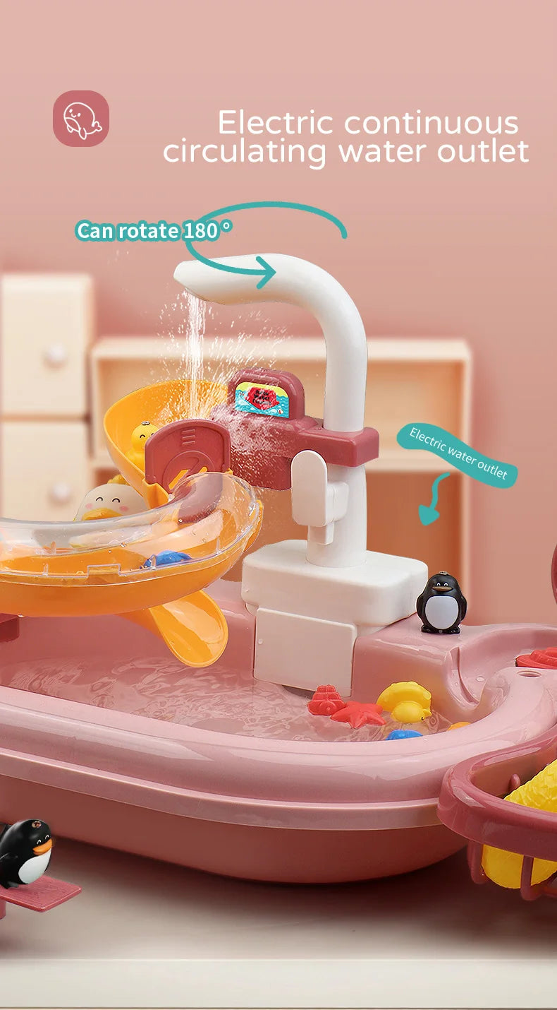 Children Electric Toy Sink Disheswash Water Simulation Food Fruit Kitchen Pretend Play Magnet Fishing Kids Education Toy Girl