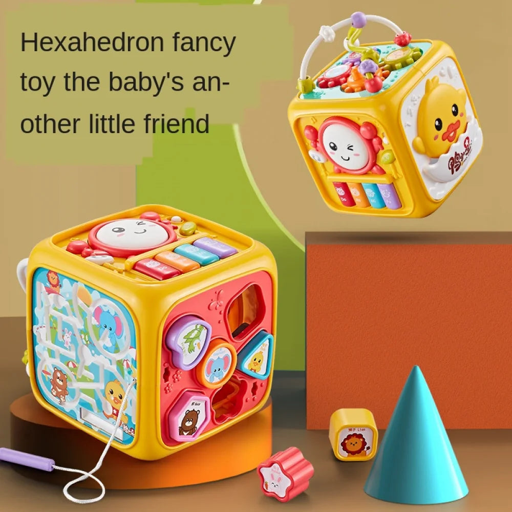 Six-Sided Baby Musical Hand Drum Toy - Yellow ABS