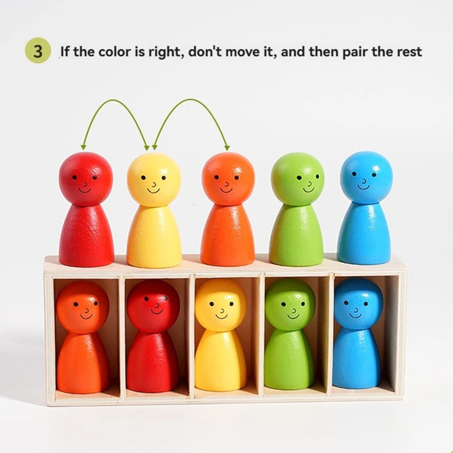 Wood Montessori Color Matching Toy - Educational Guess Doll Game