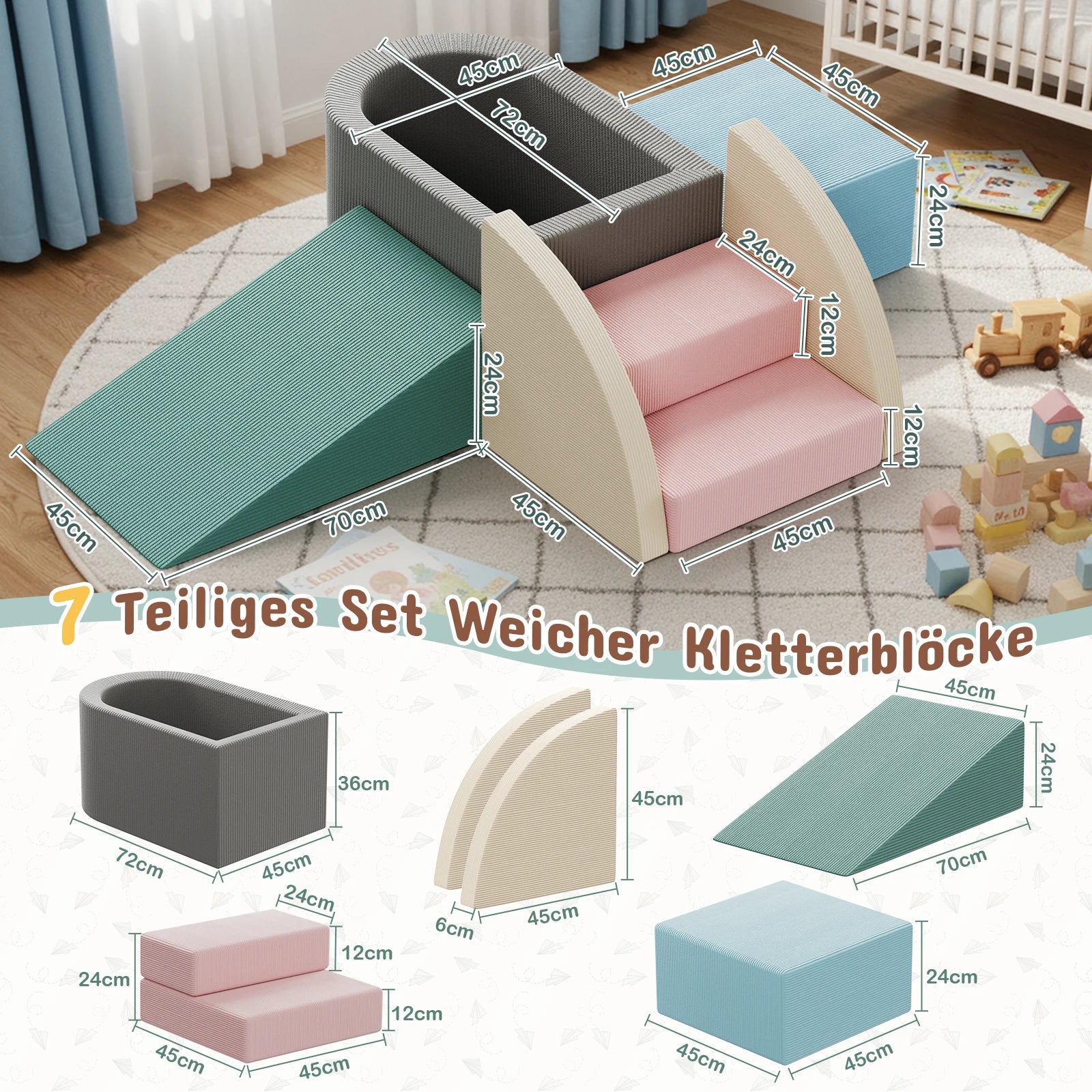 Modular Toddler Climbing Toys for Toddlers, Kids Sofa Foam Climbing Blocks, Play Climbing Playset with Slide Stairs, Convertible