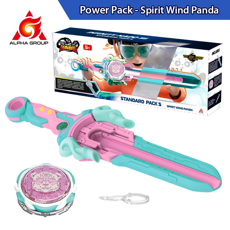 Infinity Nado 6 Power Pack - Spirit Wind Panda Upgraded Metal Spinning Top Gyro ,39cm Sword Launcher Kid Toy Birthday Gift