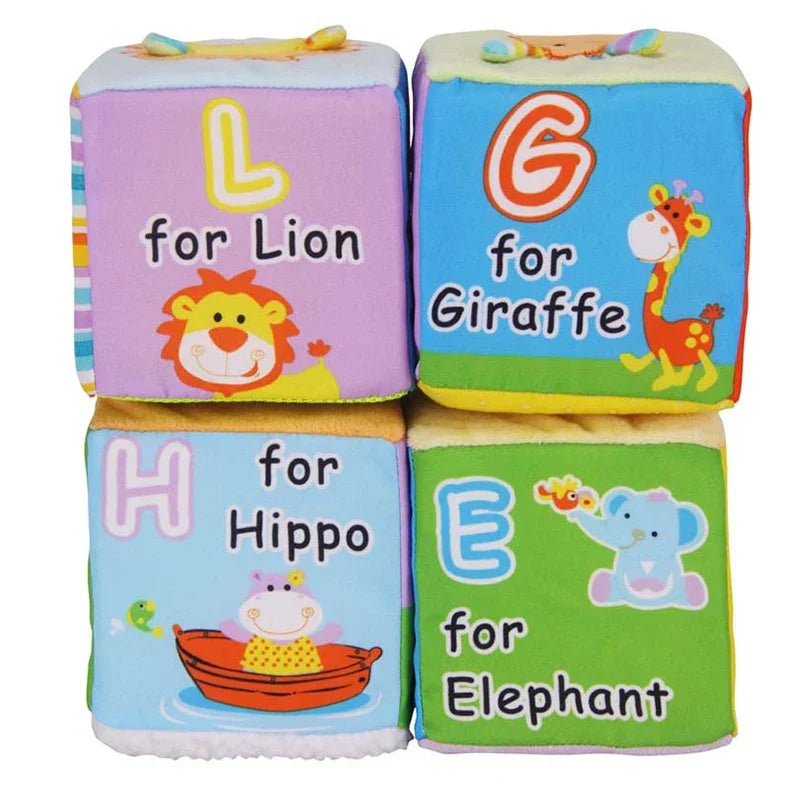 Montessori Infant Soft Plush Rattle Blocks - Animal & Number Dice