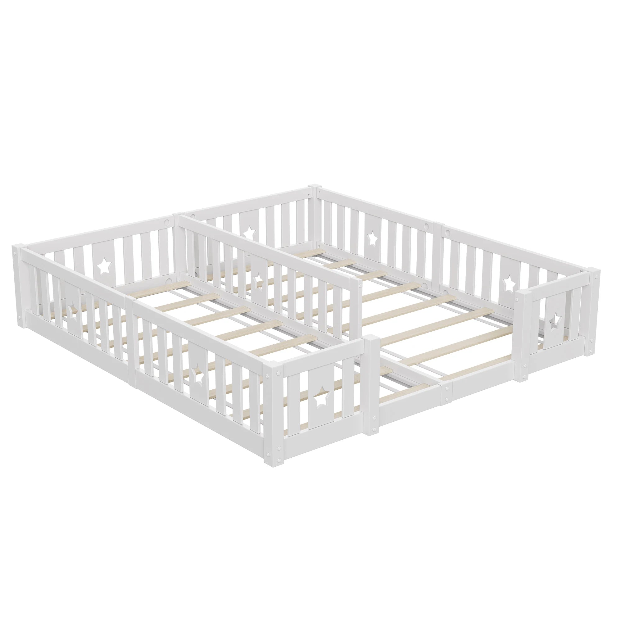 Rosahqnda Solid Floor Bed 180x200cm,Children's Bed with Slats & Star Pattern,Modern Kids Room Furniture,White/Gray