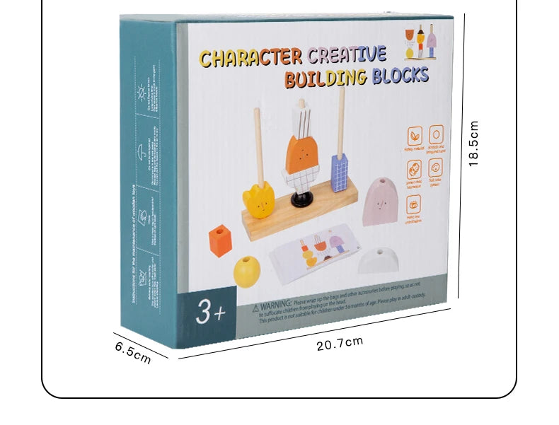 Montessori Wooden Creative Character Bead Blocks Set