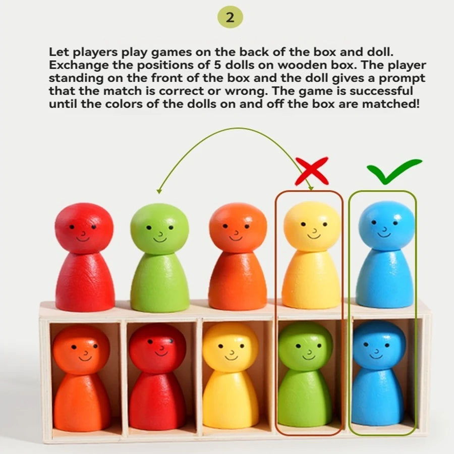 Wood Montessori Color Matching Toy - Educational Guess Doll Game
