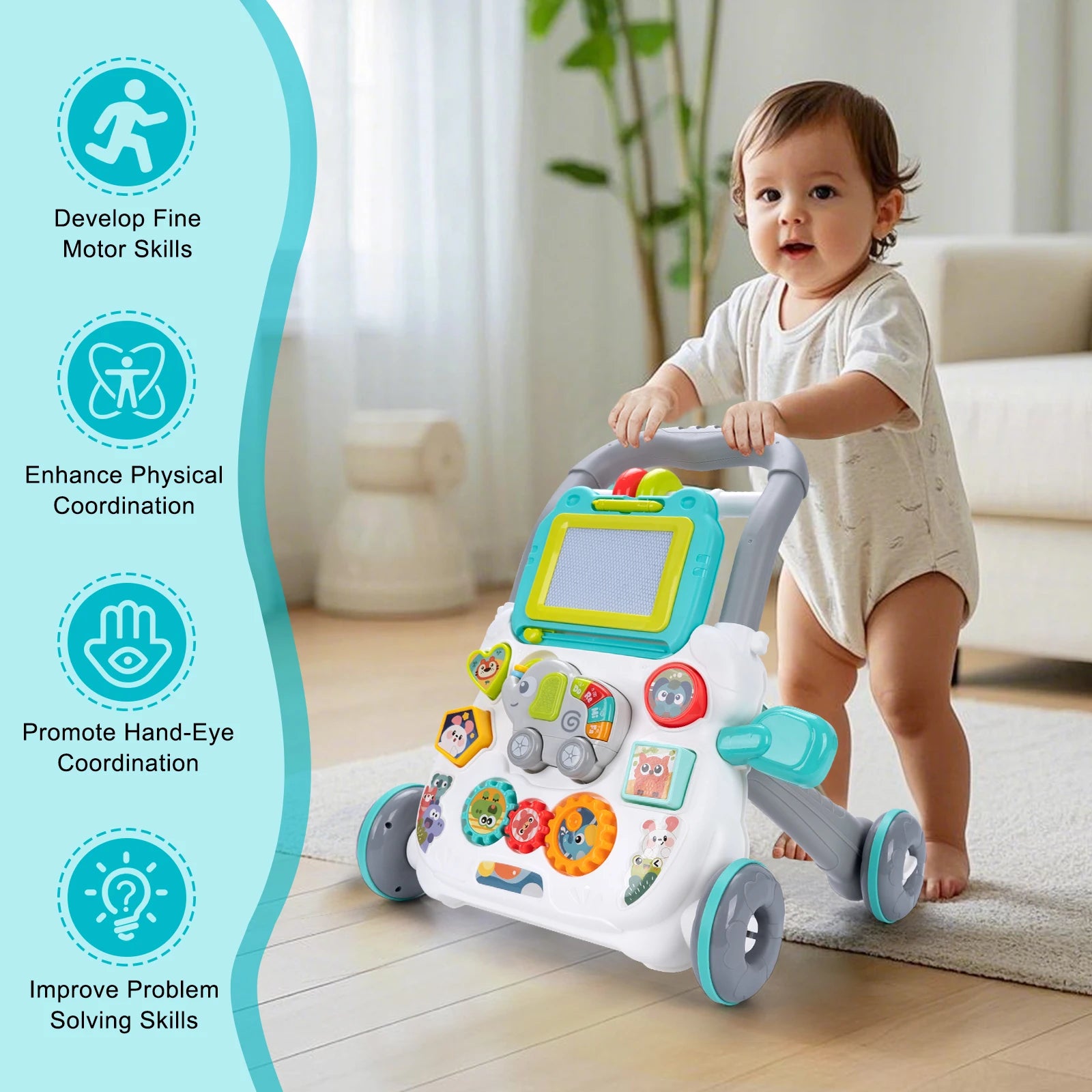 Baby Push Walker with Music and Drawing Board