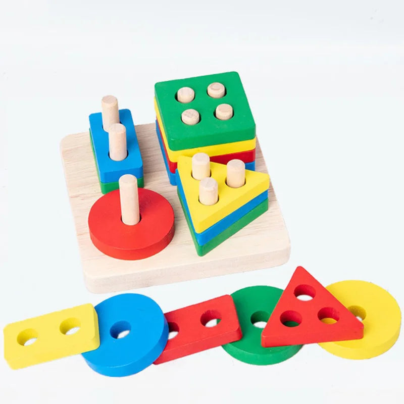 Wooden Montessori Geometric Shape Sorting Columns Toy