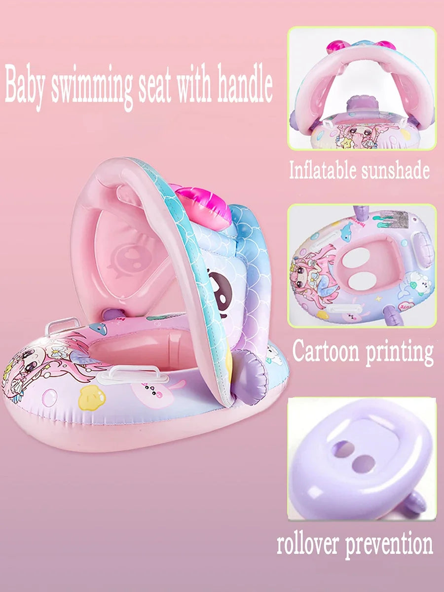 Baby Inflatable Pool Float with Detachable Sun Shade - Animal Print