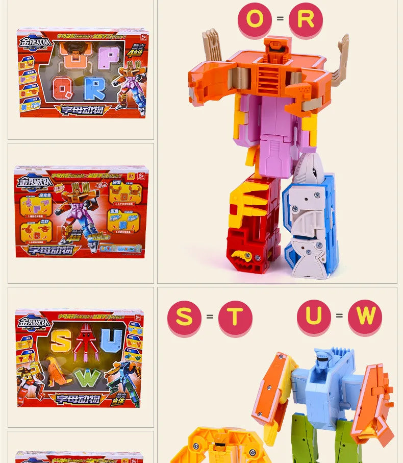 26 A-Z letter Alphabet Animal Dinosaur Warrior Deformation Action Figures Transformation Robot Toys For Children Gift Brinquedos