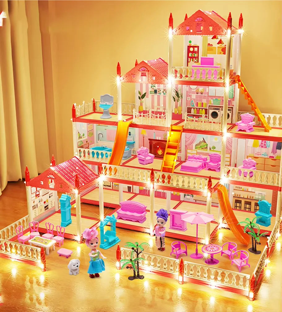 DIY Popular Toy 3d Assembly Mini Toy House Accessories Villa Princess Castle Led Lights Girl Birthday Gift Assembly Toy House