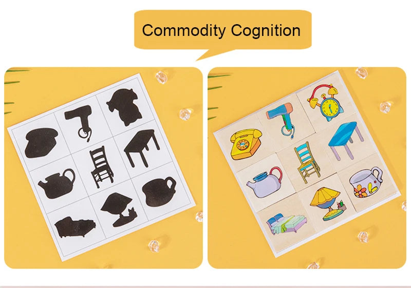 Wooden Montessori Shadow Matching Puzzle - Animal & Fruit Shape Toy