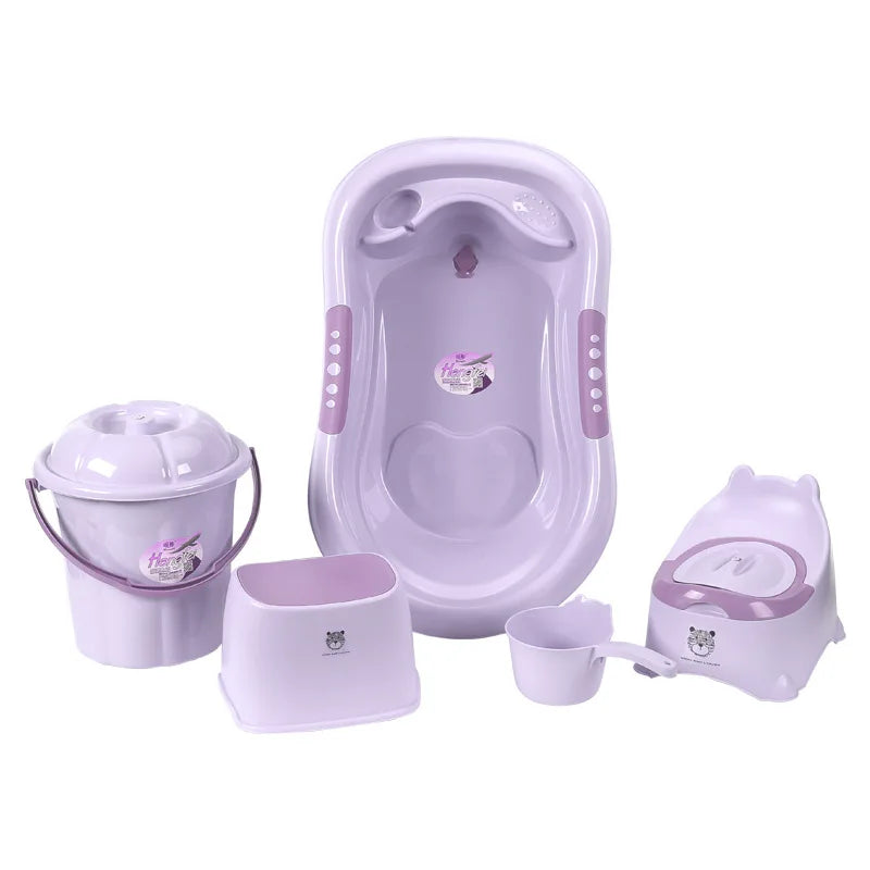 Baby Bath Tub Set with Stool - Non-slip Plastic