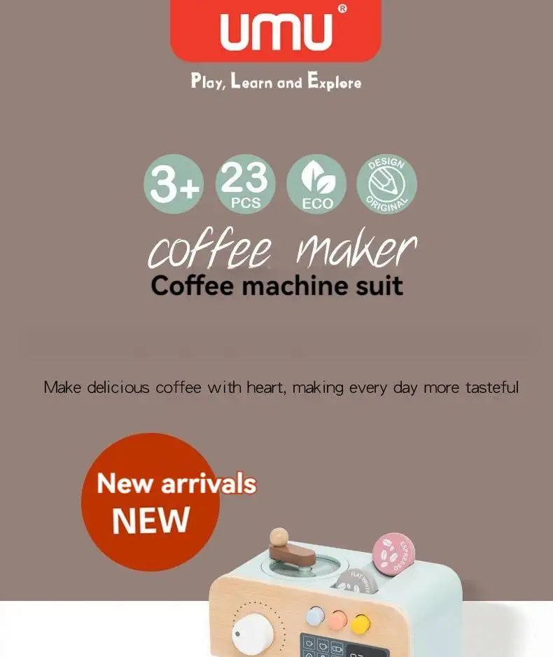 Children's Wooden Playhouse Toys Game House Toys Wooden Coffee Machine Wooden Cash Register Puzzle Interactive Education