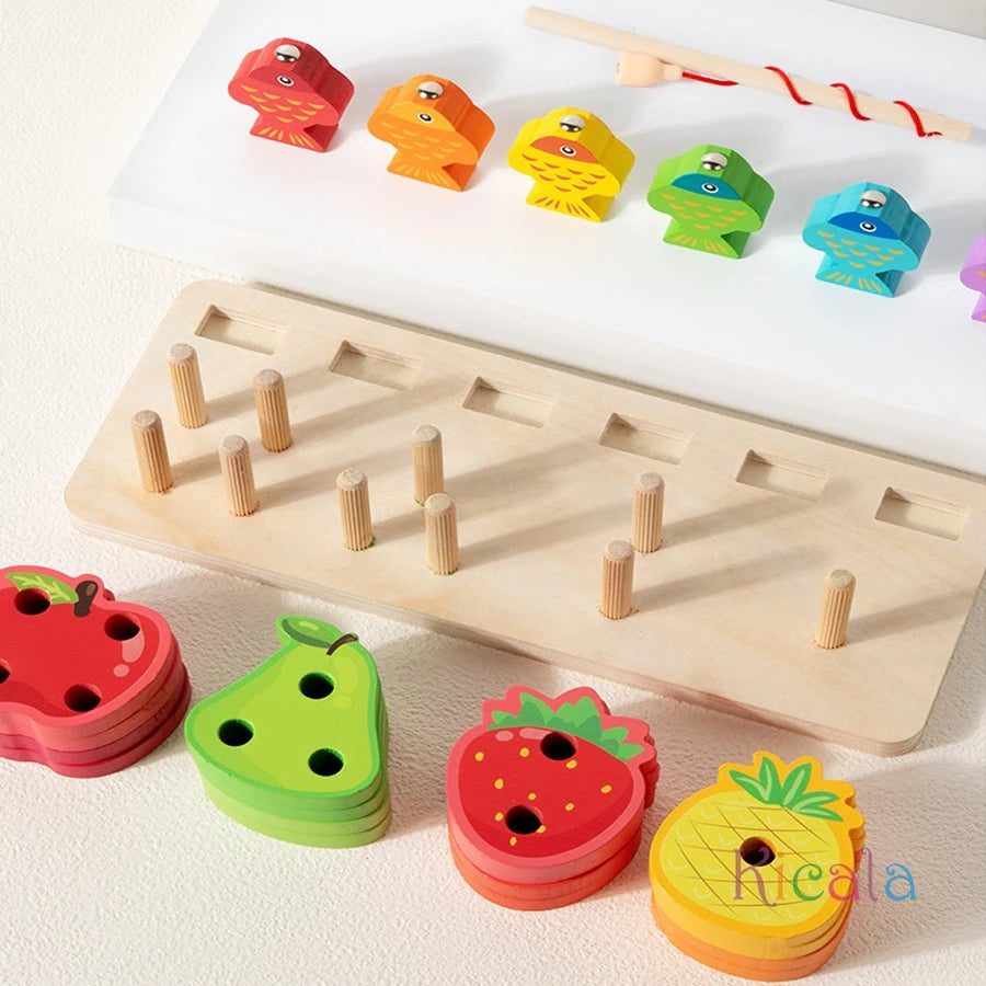 Kids Wooden Educational Sorting and Fishing Game Toy