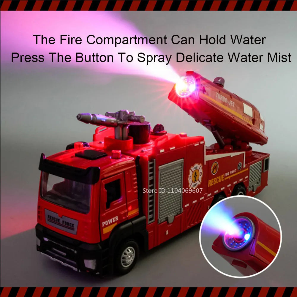 1:32 Alloy Model Toy Spray Fire Engine Cars Metal Diecast Water Spray Engineering Vehicle Doors Opened Sound Light Boys Gifts