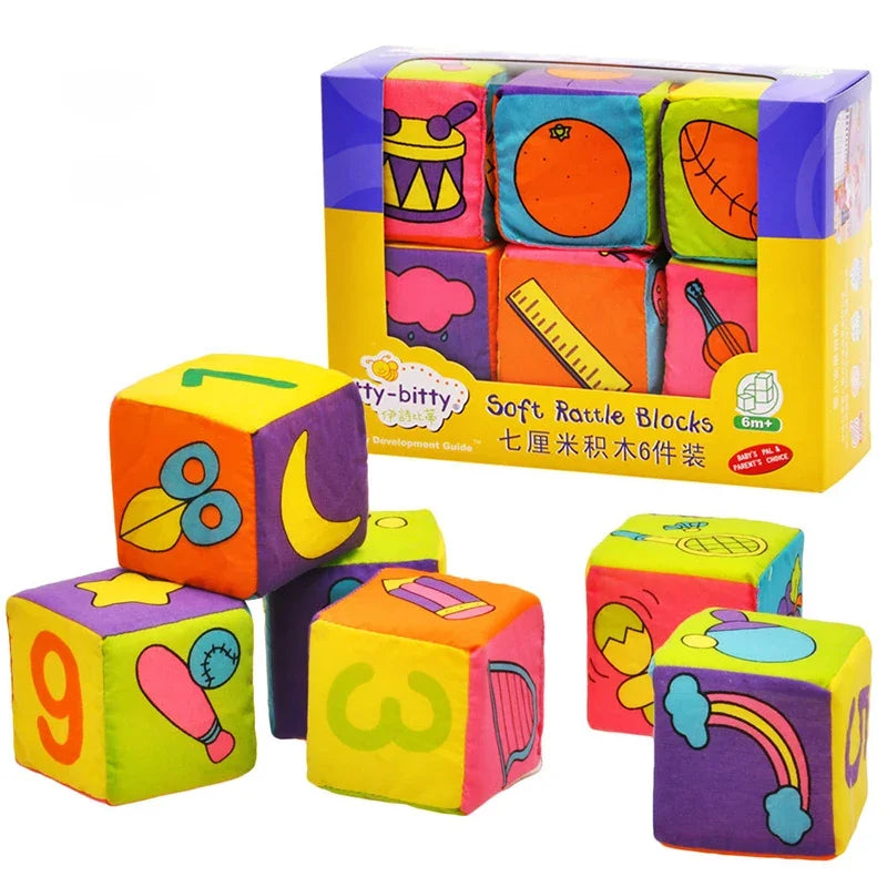 Montessori Infant Soft Plush Rattle Blocks - Animal & Number Dice