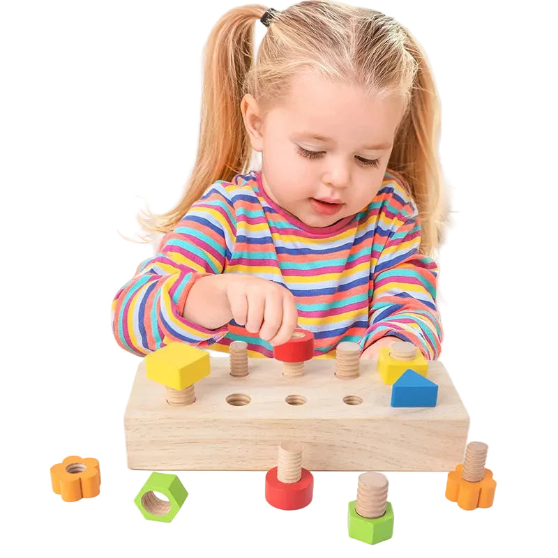 Montessori Wooden Nut and Bolt Board Sensory Toy - Colorful