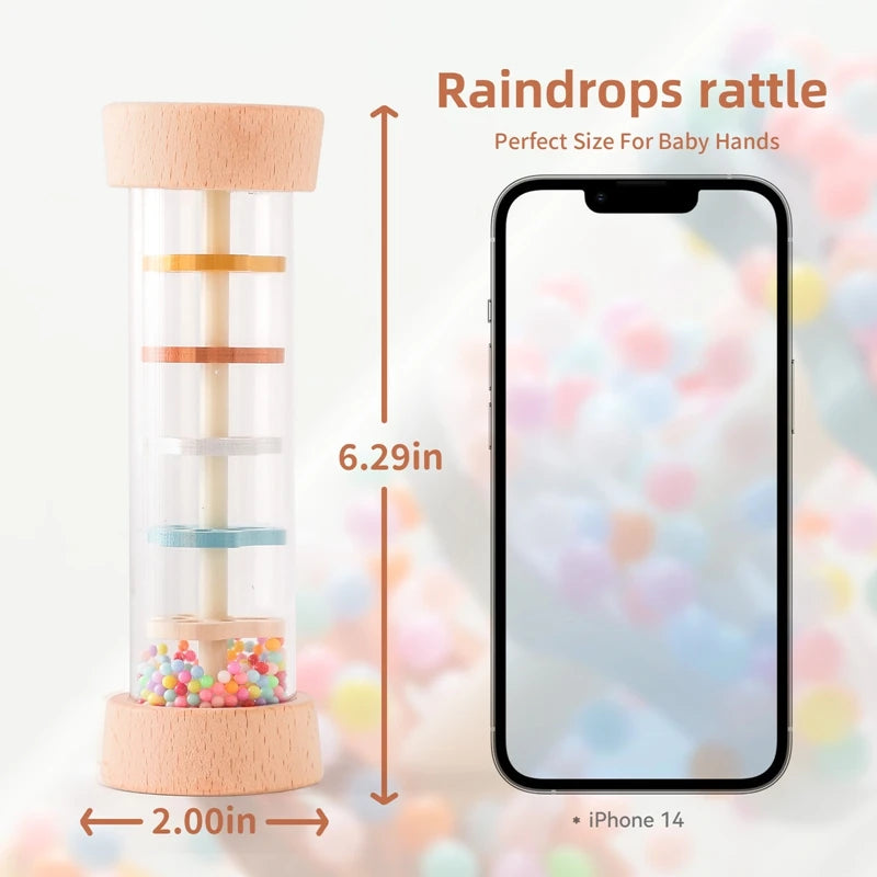 Let's Make Wooden Montessori Rain Stick Rattle - Rainbow Toy
