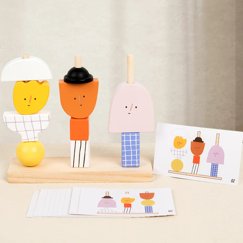 Montessori Wooden Creative Character Bead Blocks Set