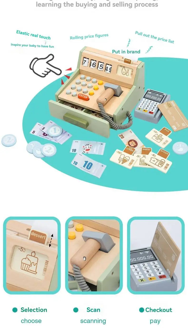 Children's Wooden Playhouse Toys Game House Toys Wooden Coffee Machine Wooden Cash Register Puzzle Interactive Education