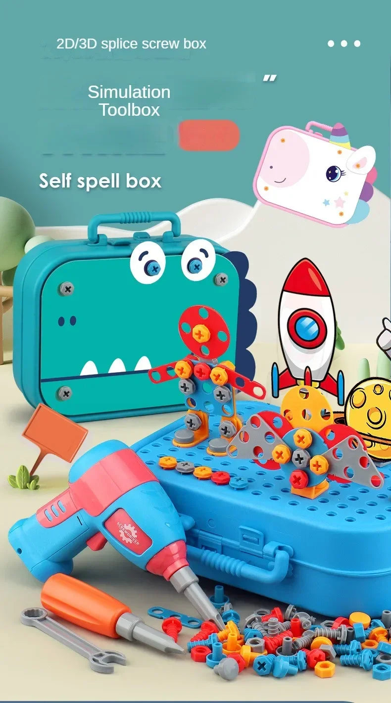Children Toys Tool Set Electric Drill Screw Nut 3D Puzzle Toys Pretend Play Repair Tool Box Drilling Assembly Educational Toys