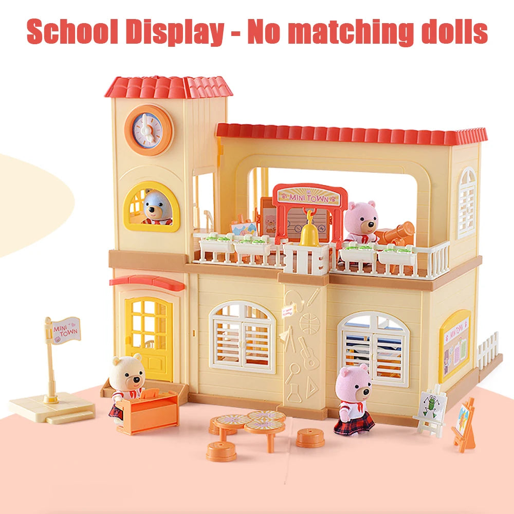 Dollhouse 1:12 Scale Mini Villa Ice Cream Shop Supermarket School Hospital Scene Cottage Model Miniature Furniture Girl Toy Gift