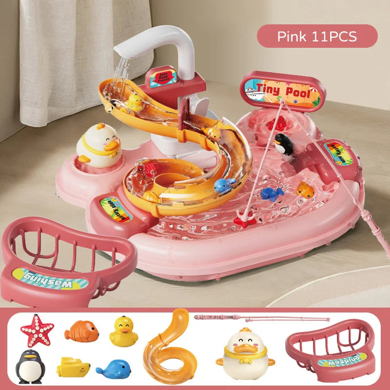 Children Electric Toy Sink Disheswash Water Simulation Food Fruit Kitchen Pretend Play Magnet Fishing Kids Education Toy Girl