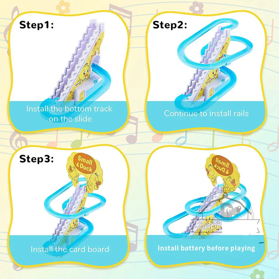 Electric Duck Climbing Stairs Toy with LED Music
