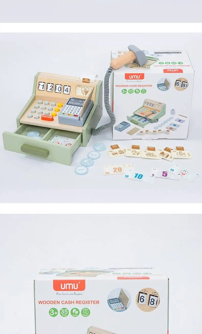 Children's Wooden Playhouse Toys Game House Toys Wooden Coffee Machine Wooden Cash Register Puzzle Interactive Education