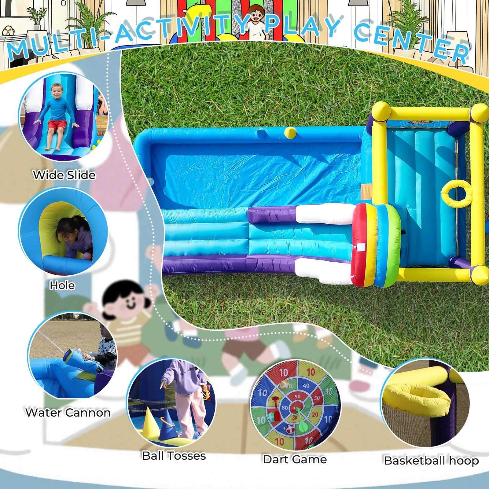 New Oxford cloth 16ft  4.9m Inflatable Water Slide Bounce House w/ Splash Pool & 480W Blower for Kids Party