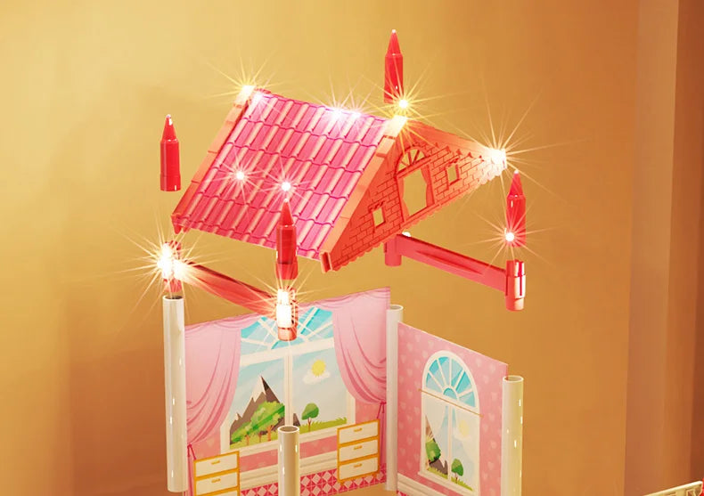 DIY Popular Toy 3d Assembly Mini Toy House Accessories Villa Princess Castle Led Lights Girl Birthday Gift Assembly Toy House