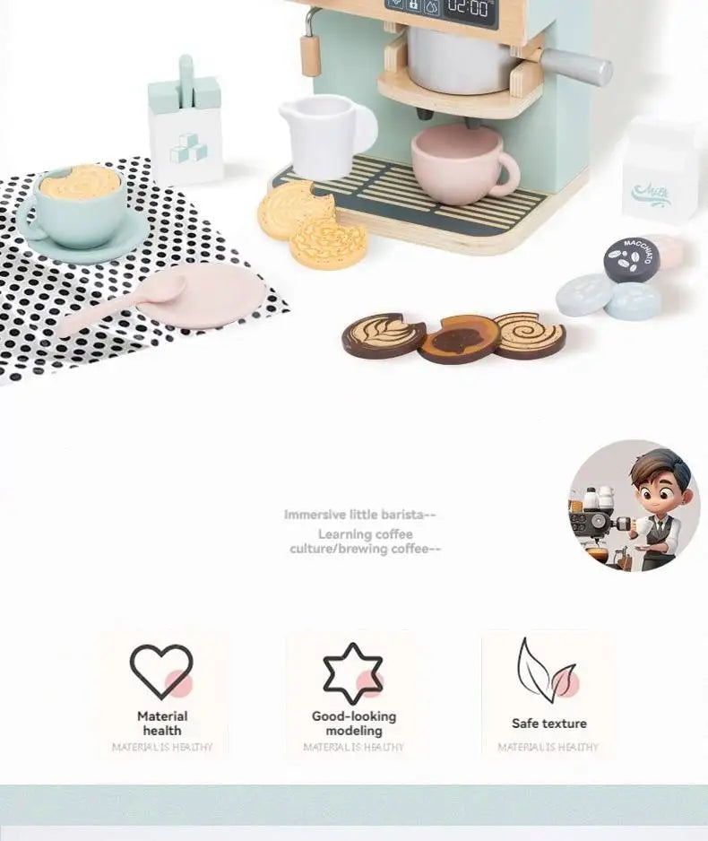 Children's Wooden Playhouse Toys Game House Toys Wooden Coffee Machine Wooden Cash Register Puzzle Interactive Education