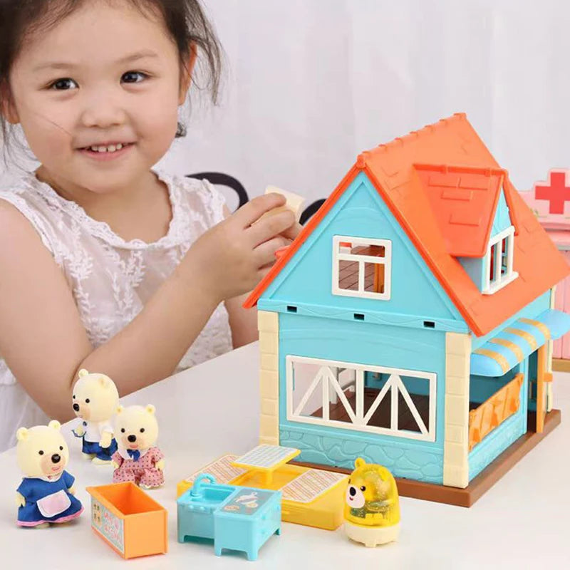 Dollhouse 1:12 Scale Mini Villa Ice Cream Shop Supermarket School Hospital Scene Cottage Model Miniature Furniture Girl Toy Gift