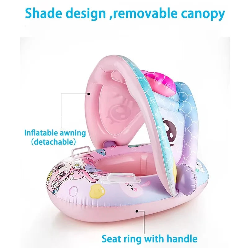Baby Inflatable Pool Float with Detachable Sun Shade - Animal Print