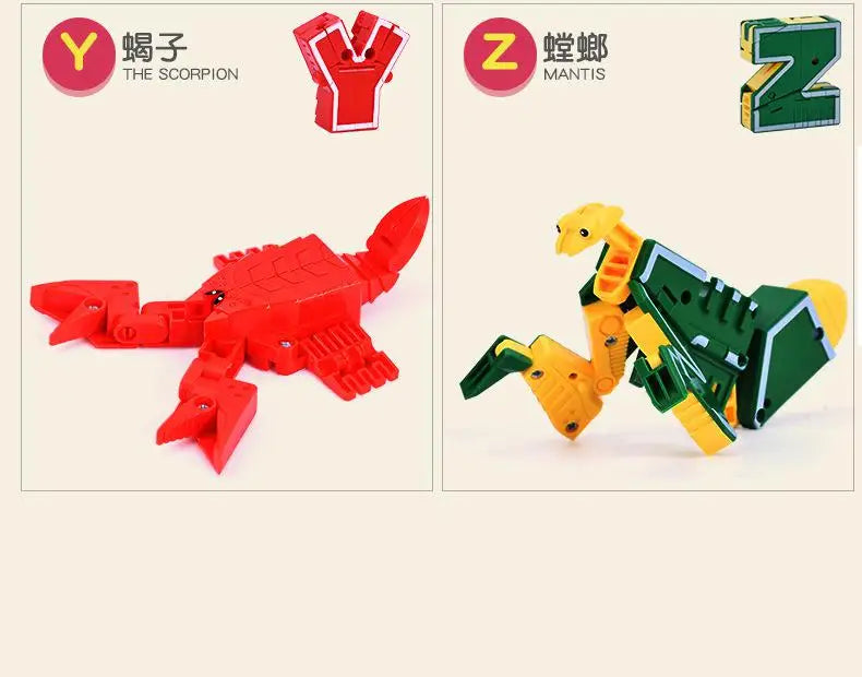 26 A-Z letter Alphabet Animal Dinosaur Warrior Deformation Action Figures Transformation Robot Toys For Children Gift Brinquedos