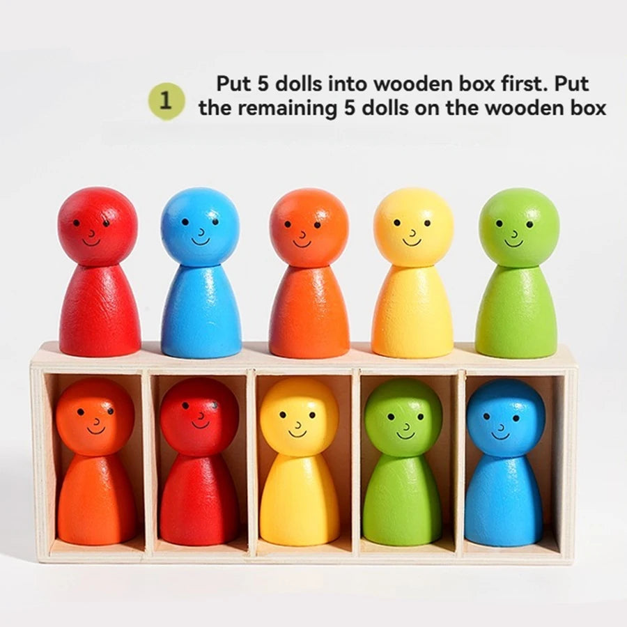 Wood Montessori Color Matching Toy - Educational Guess Doll Game