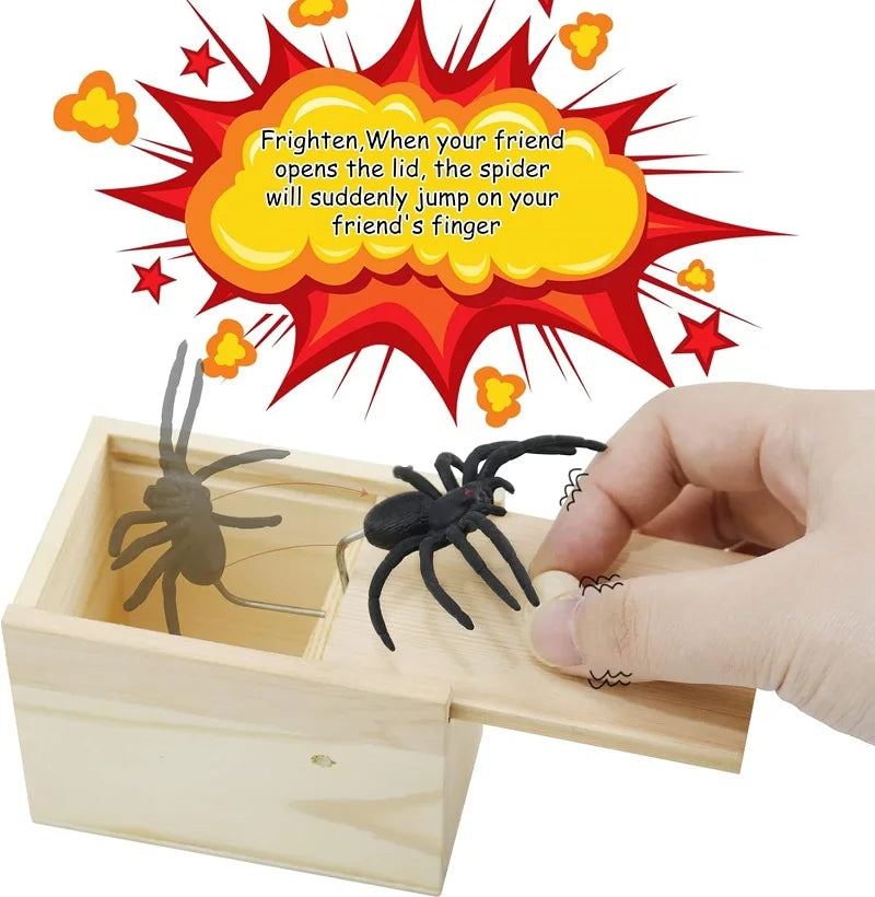 Handmade Wooden Spider Prank Scare Box - 9cm Pop Out Toy