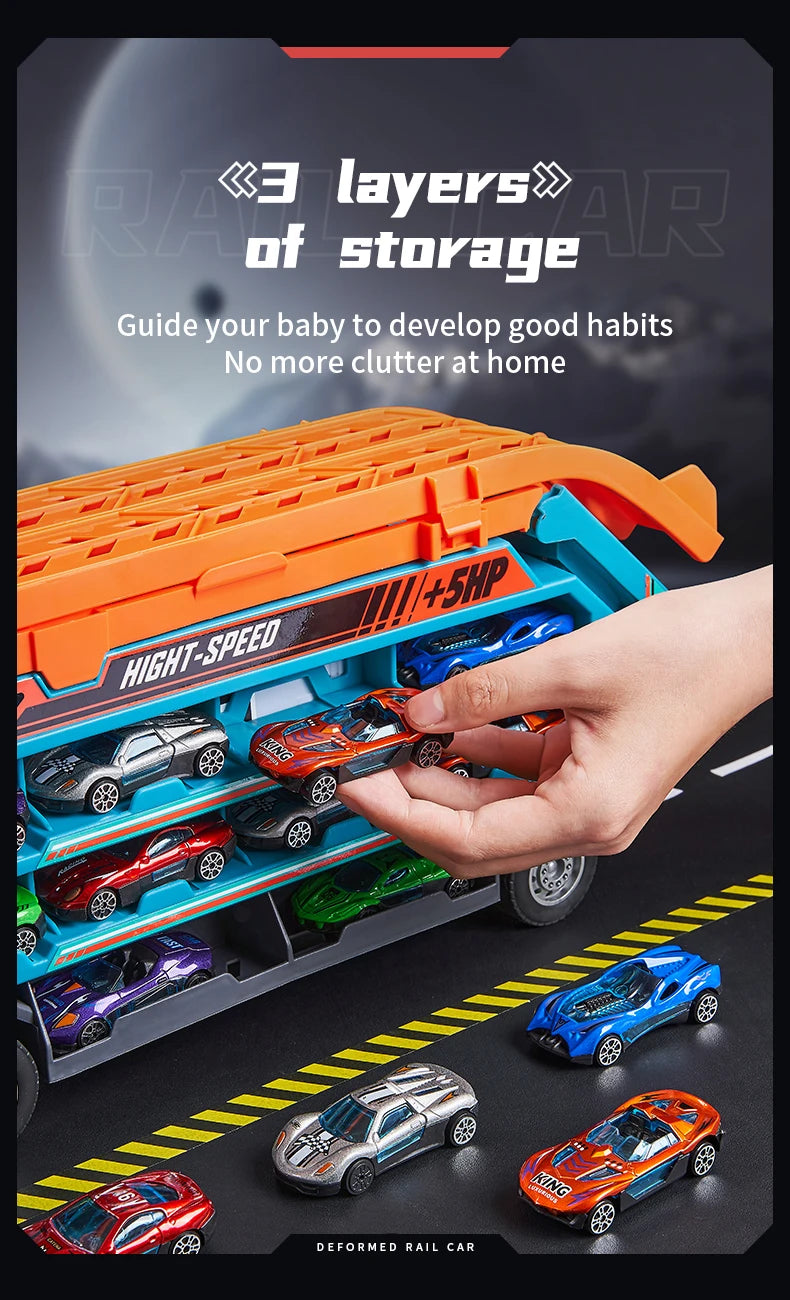 3D Rail Car - Over the Track, High Impact Flying Car - Transformed Inertial Car Puzzle Power Car Toy Set - Alloy Car Toy Set