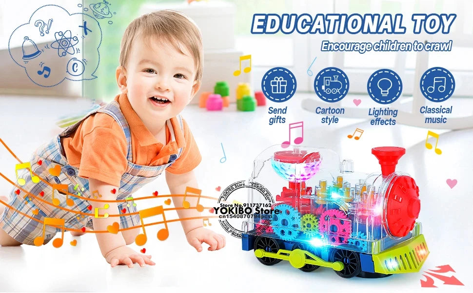Electric Train Toy for Kids Toddlers Crawling Train with Light  Sound Music Early Educational Toys Train Toys for Kids Baby Toys