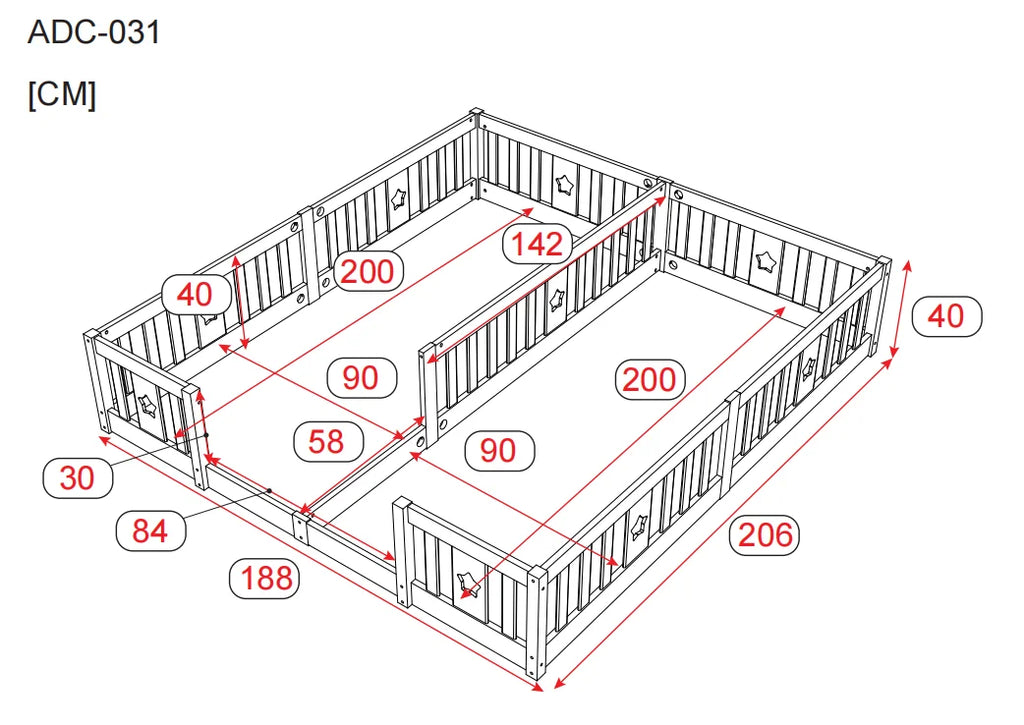Rosahqnda Solid Floor Bed 180x200cm,Children's Bed with Slats & Star Pattern,Modern Kids Room Furniture,White/Gray