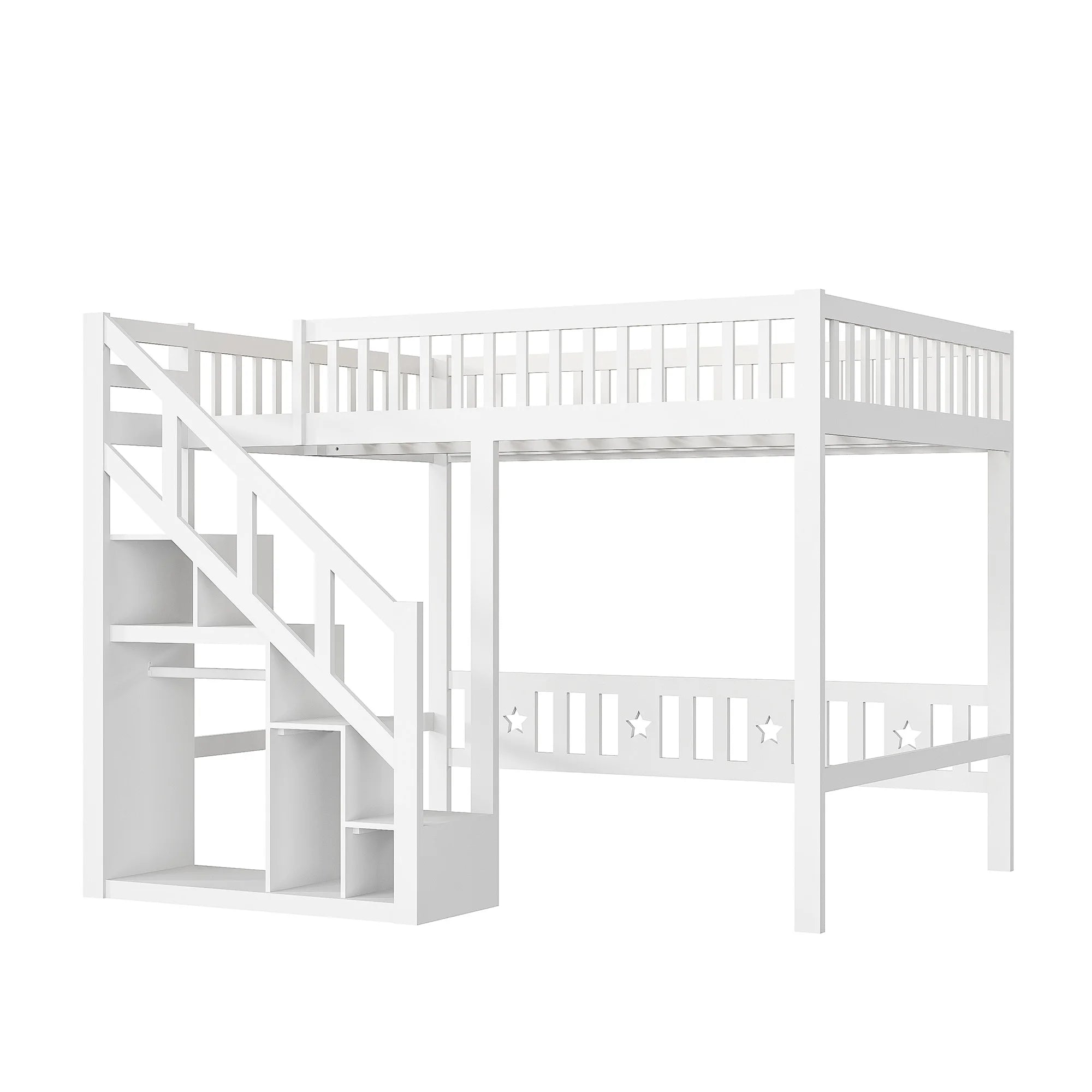 Comanlai Bunk Bed 140 x 200 cm/90 x 200 cm,Children's Bed with Slatted Frame,Storage Shelf Stairs,Fall Protection,Youth Bunk Bed