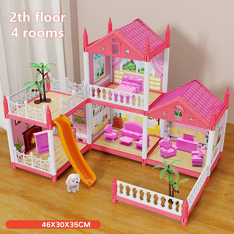 DIY Popular Toy 3d Assembly Mini Toy House Accessories Villa Princess Castle Led Lights Girl Birthday Gift Assembly Toy House