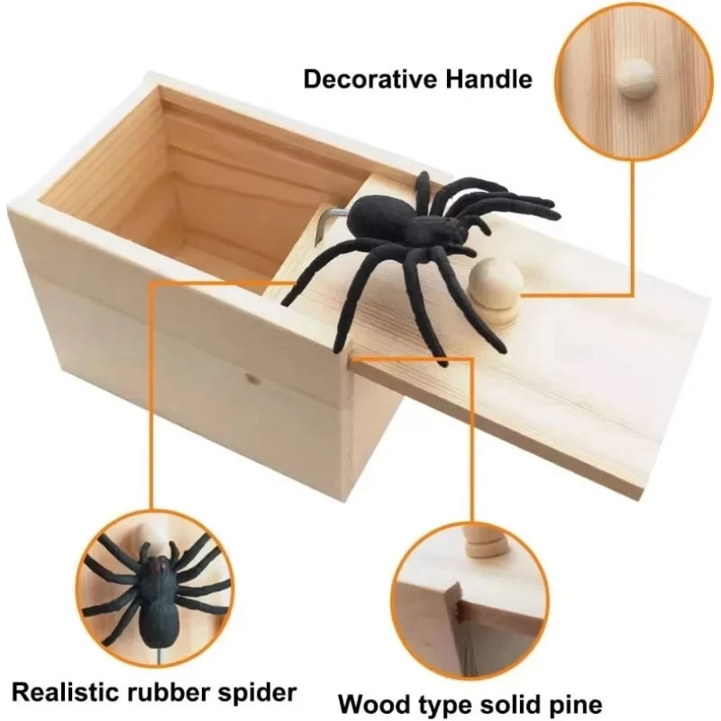 Handmade Wooden Spider Prank Scare Box - 9cm Pop Out Toy