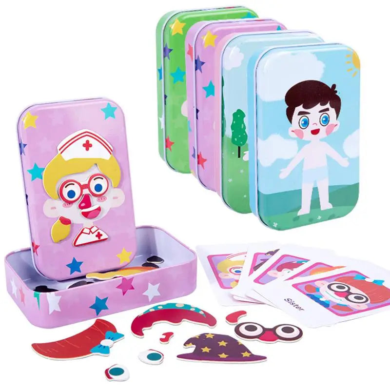 Magnetic 3D Puzzle Dress Up Expression Travel Tin Box Jigsaw Game Imagination Toys Gifts For Girls