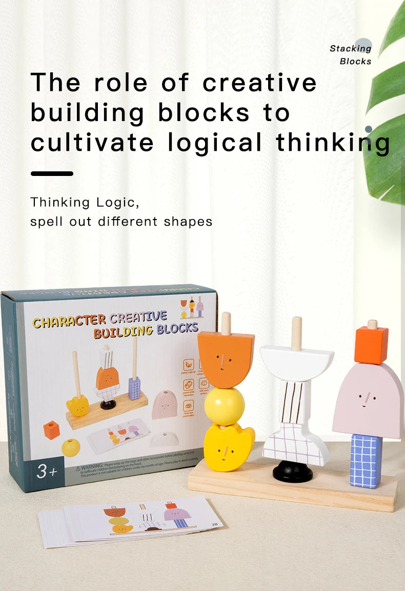 Montessori Wooden Creative Character Bead Blocks Set