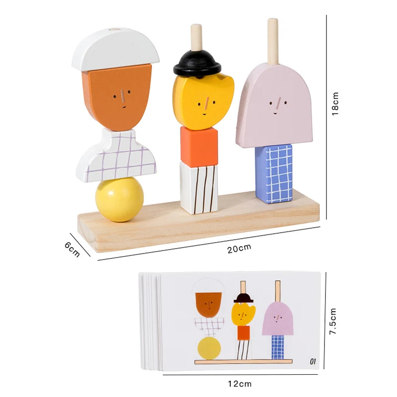 Montessori Wooden Creative Character Bead Blocks Set