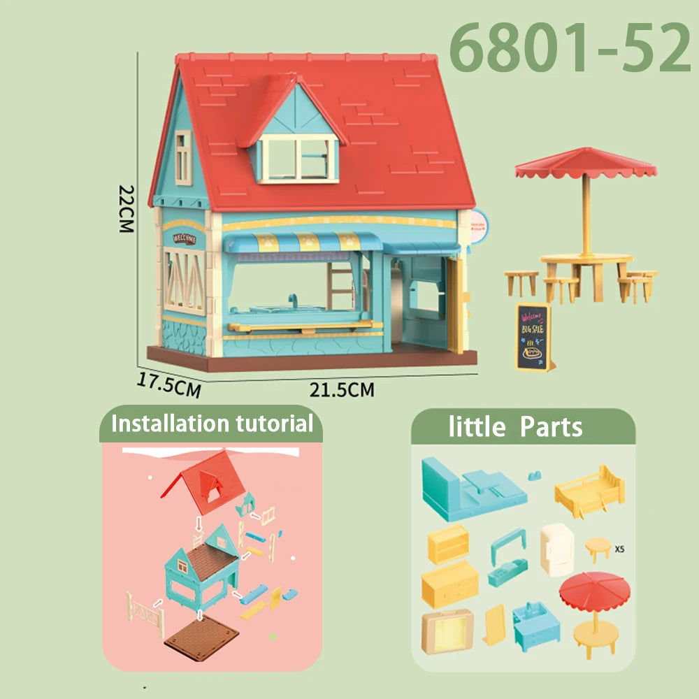 Dollhouse 1:12 Scale Mini Villa Ice Cream Shop Supermarket School Hospital Scene Cottage Model Miniature Furniture Girl Toy Gift