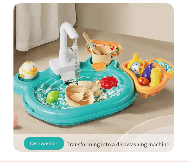 Children Electric Toy Sink Disheswash Water Simulation Food Fruit Kitchen Pretend Play Magnet Fishing Kids Education Toy Girl