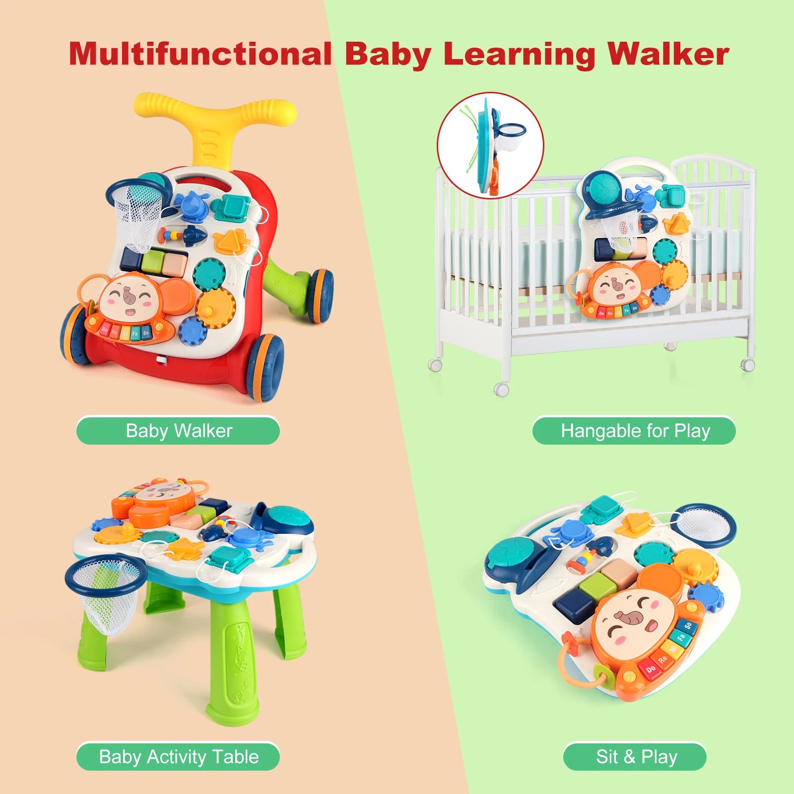 Baby Push Walker with Music and Drawing Board