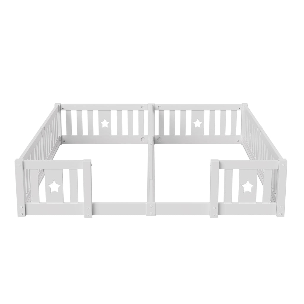 Rosahqnda Solid Floor Bed 180x200cm,Children's Bed with Slats & Star Pattern,Modern Kids Room Furniture,White/Gray